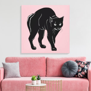 Lienzo Dibujo de silueta de gato negro merodeando en Hall