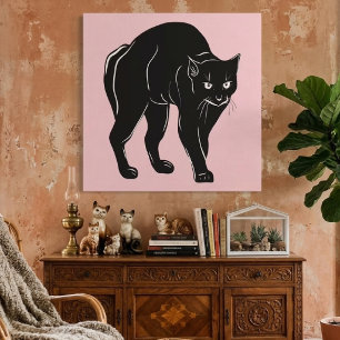 Lienzo Dibujo de silueta de gato negro merodeando en Hall