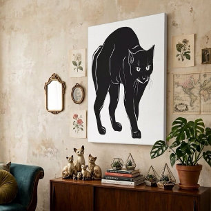 Lienzo Dibujo de silueta de gato negro merodeando en Hall