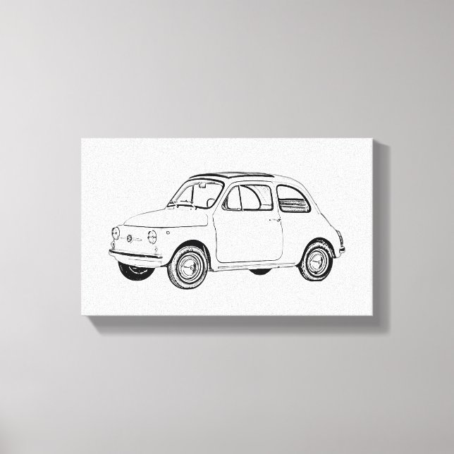 Lienzo Dibujo de topolino de 500 fiat blanco y negro (Anverso)