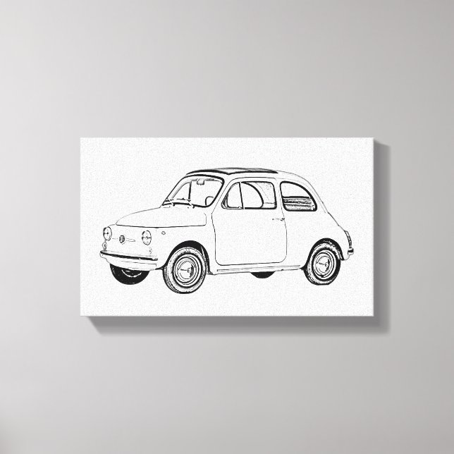 Lienzo Dibujo de topolino de 500 fiat blanco y negro (Anverso)