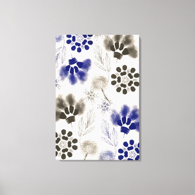 Lienzo Dibujo floral azul de Lotus (Anverso)