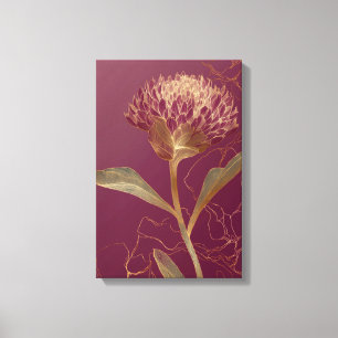 Lienzo Dibujo floral botánico de oro rojo intenso