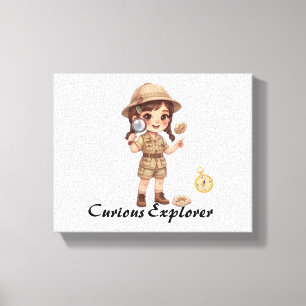 Lienzo Dibujo gráfico de niña exploradora Chibi linda
