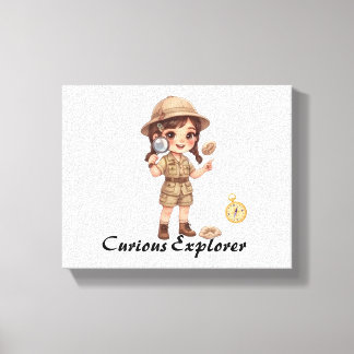 Lienzo Dibujo gráfico de niña exploradora Chibi linda