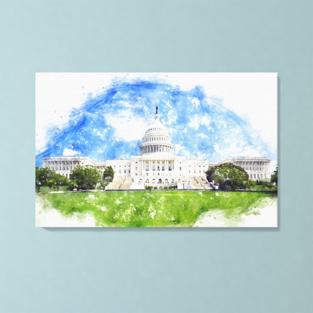 Lienzo Dibujo pastel del Capitolio de los Estados Unidos (Pastel Drawing of the United States Capitol. Canvas Print)