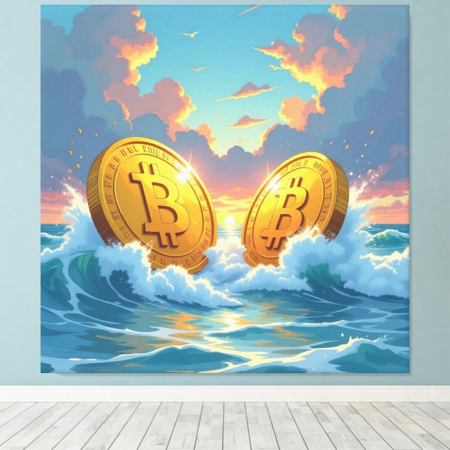 Lienzo Die Bitcoin-Welle – Aufstieg der digitalen Macht“ (Insitu (piso de madera))