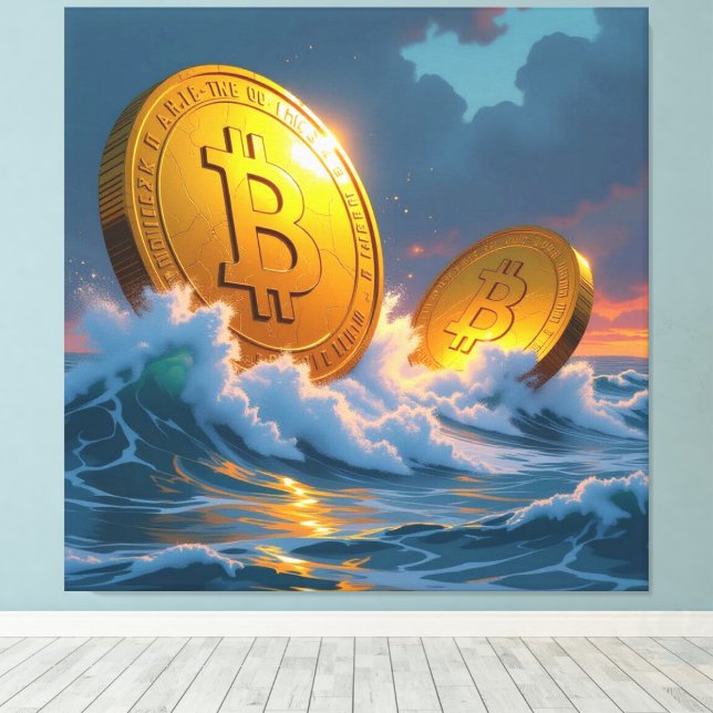 Lienzo Die Bitcoin-Welle – Aufstieg der digitalen Macht“ (Insitu (piso de madera))