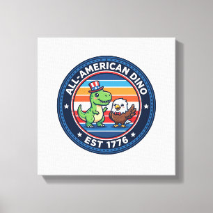 Lienzo Dinosaur Kawaii Patriótico Todo Americano DINO EST
