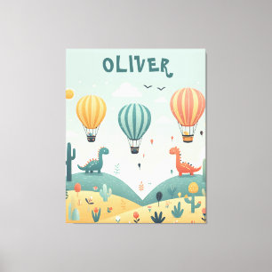 Lienzo Dinosaurios adorables y globos aerostáticos