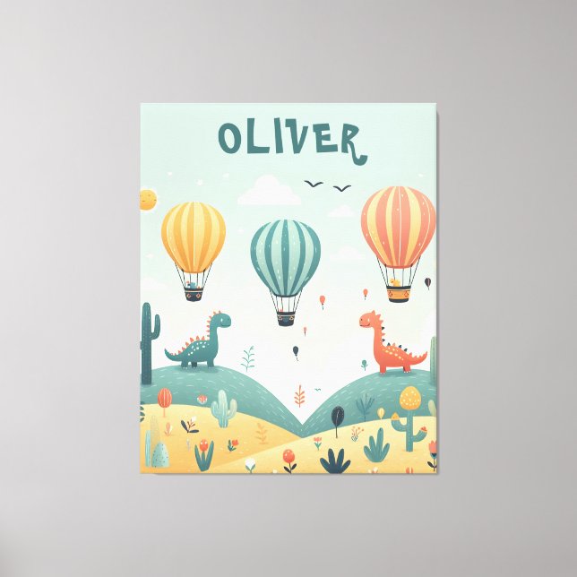 Lienzo Dinosaurios adorables y globos aerostáticos (Anverso)