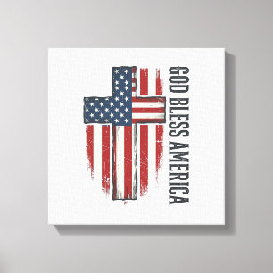 Lienzo Dios bendiga a América Diseño de cruz patriótica v