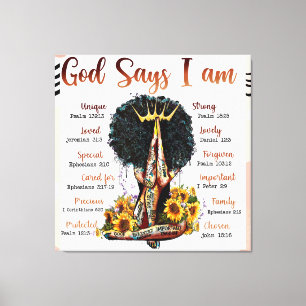 Lienzo Dios dice que soy mujer cristiana negra Melanin Si