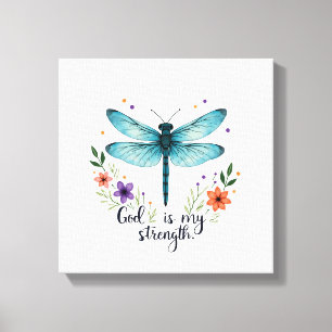 Lienzo Dios es mi fuerza Floral Libélula Camiseta Cristia
