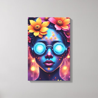 Lienzo Diosa de las flores de neón - Retrato de fantasía 