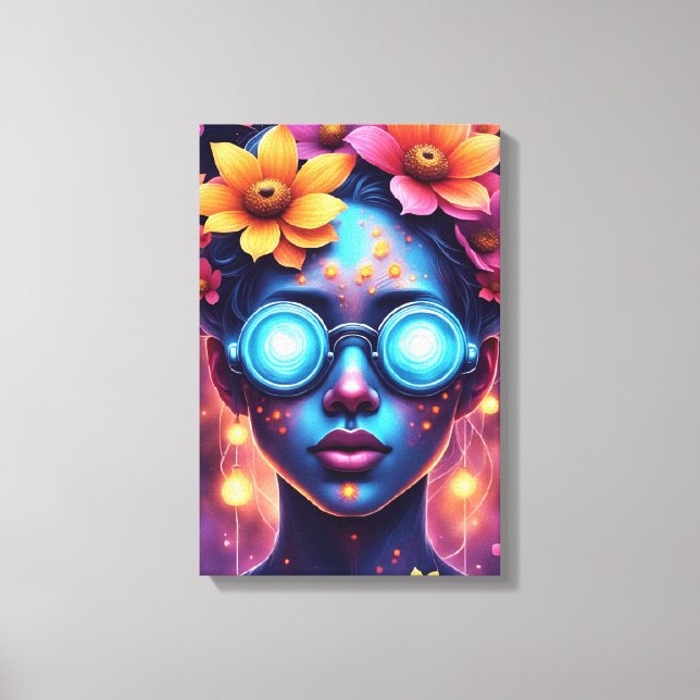 Lienzo Diosa de las flores de neón - Retrato de fantasía  (Anverso)