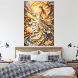 Lienzo Diosa floral de peonía dorada Fantasía Flor mujer