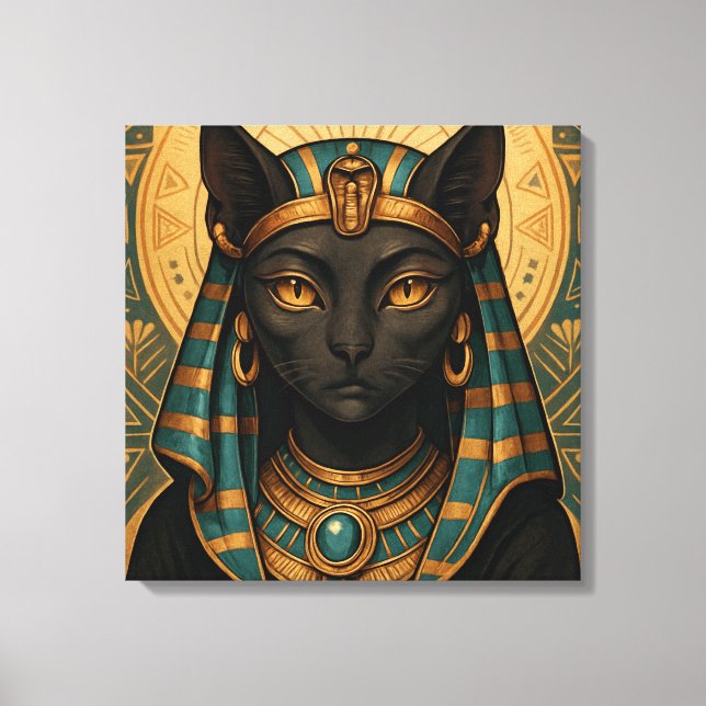 Lienzo Diosa gata egipcia dorada | Bastet Divine (Anverso)