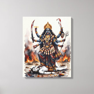 Lienzo Diosa Kali de pie sobre Shiva