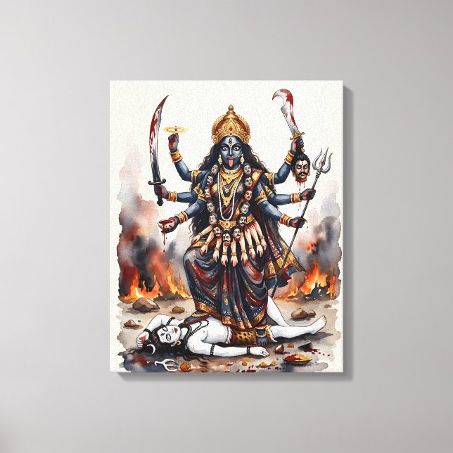 Lienzo Diosa Kali de pie sobre Shiva (Anverso)