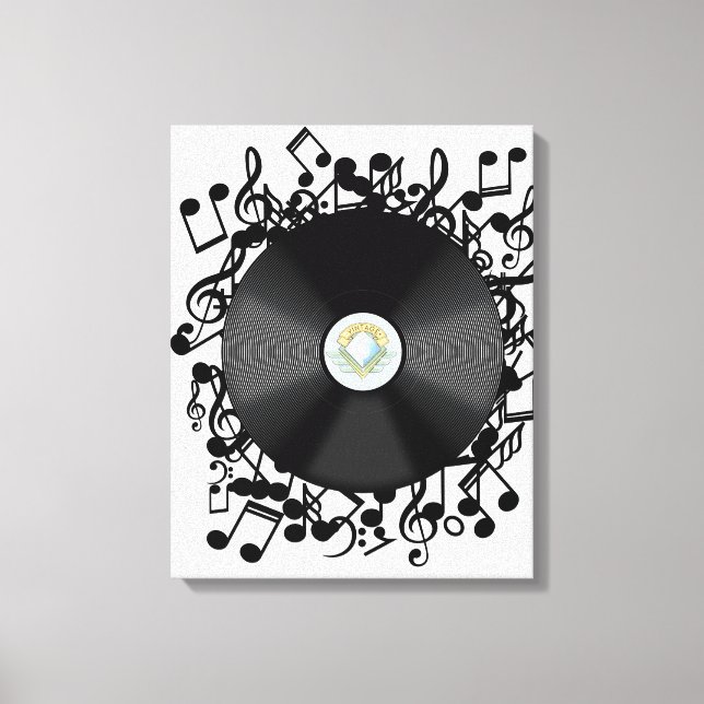 Lienzo Disco de vinilo antiguo y notas musicales (Anverso)