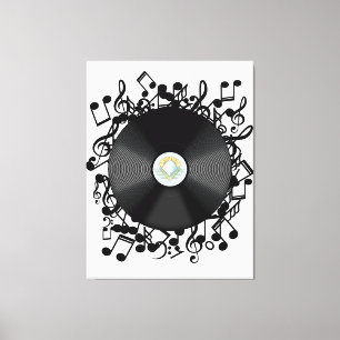 Lienzo Disco de vinilo antiguo y notas musicales
