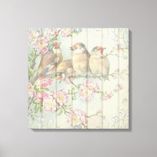Lienzo Diseño artístico de aves florales chic vintage Sha