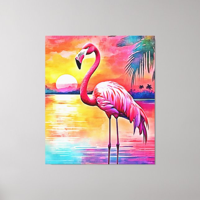 Lienzo Diseño artístico de Sunset Flamingo (Anverso)