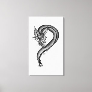 Lienzo Diseño blanco y negro de Dragon
