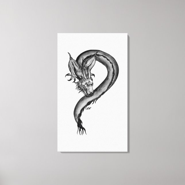 Lienzo Diseño blanco y negro de Dragon (Anverso)