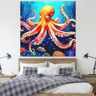 Lienzo Diseño brillante de pulpo en el mar profundo