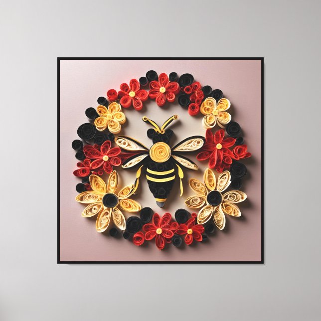 Lienzo Diseño de abeja y flores de Papercraft Quilling (Anverso)