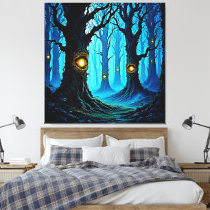 Lienzo Diseño de bosque de ojos de fantasía oscura