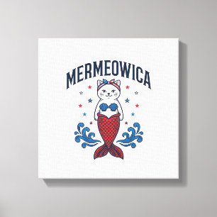 Lienzo Diseño de camiseta de gato meremático patriótico_1