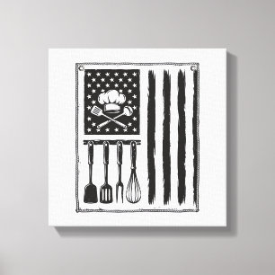 Lienzo Diseño de camiseta de utensilios de cocina Bandera
