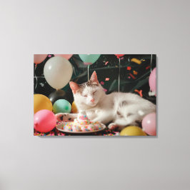 Lienzo Diseño de Celebración de Cumpleaños de Gato Adorab