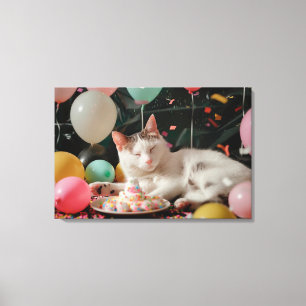 Lienzo Diseño de Celebración de Cumpleaños de Gato Adorab