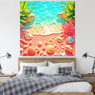 Lienzo Diseño de conchas de playa con un beso solar