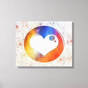 Lienzo Diseño de corazón abstracto acuarela naranja y azu