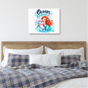 Lienzo Diseño de delfín amigos de la sirena linda