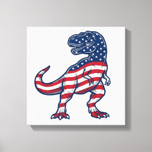 Lienzo Diseño de dinosaurio T-Rex patriótico bandera amer