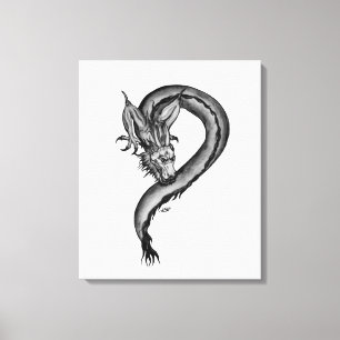 Lienzo Diseño de dragón negro y blanco