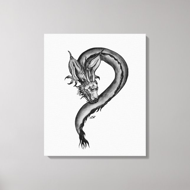 Lienzo Diseño de dragón negro y blanco (Anverso)
