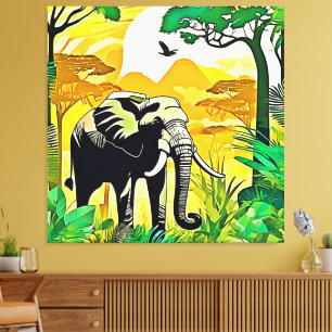 Lienzo Diseño de Elefantes de la Selva Africana