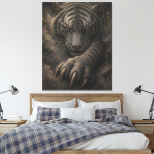 Lienzo Diseño de Energía Dorada de Tigre Blanco Poderoso