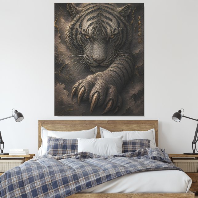 Lienzo Diseño de Energía Dorada de Tigre Blanco Poderoso (Insitu(Dormitorio))