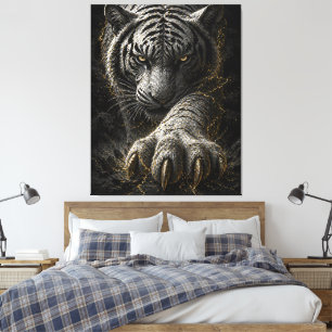 Lienzo Diseño de Energía Dorada de Tigre Blanco Poderoso