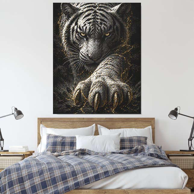 Lienzo Diseño de Energía Dorada de Tigre Blanco Poderoso (Insitu(Dormitorio))