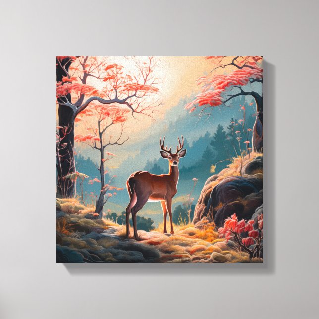 Lienzo Diseño de escena forestal encantadora de ciervos d (Anverso)