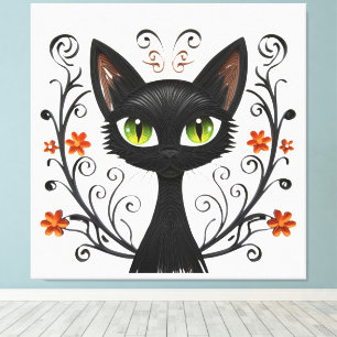 Lienzo Diseño de filigrana de gato negro minimalista ojos